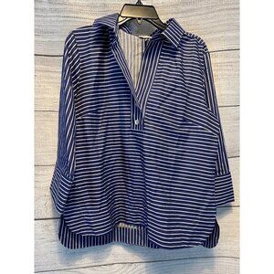 NWOT Hinson Wu Aileen Polished Cotton Pullover Marine Blue Stripes Size 10